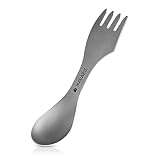 Navaris Cubierto de Titanio 3en1 para Camping - Cubiertos de Titanio 3 en 1 multifunción - Cuchillo Cuchara y Tenedor para Acampada Picnic Viaje