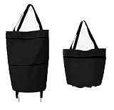 BAHAMA - Carro Compra y Bolsa de Playa Plegable Estilo Trolley con Ruedas Extraibles, Tela Oxford Reutilizable e Impermeable, para Supermercado, Viajes, Transporte Ligero, Fácil de Guardar (Negro)