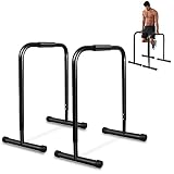 Barras paralelas de fitness prémium (par), 4 niveles de ajuste de altura 77/83/88/94 cm, base extendida y grasa impresa, barra de entrenamiento Push Up Stand Bar Dip Station Fitness Rack Negro