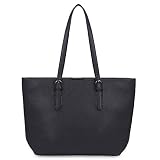 David Jones - Bolso de Mano Grande Mujer - Tote Bag Shopper Piel PU - Bolso de Hombro Trabajo Shopping Gran Capacidad Cuero - Bolso de Compras Asa Larga - Escuela Estudiante Moda - Negro