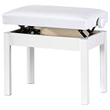 Doubleblack Banco Piano Banqueta Silla Regulable para Teclado Ajustable Altura Cojín de Piel Sintética Asiento Pies Madera Maciza Pies y Marco (Blanco)