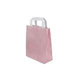 BIOZOYG Bolsas de Papel con Asas Planas 80g 18+8x22cm 'Trigon' I Bolsas de Papel Kraft robustas I Bolsas de Regalo Grandes para Fiesta I Bolsas con Fondo sólido 25 Bolsas Puntos Rosas/Blancos