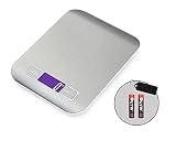 Báscula Digital para Cocina de Acero Inoxidable, 5kg / 11 lbs, Balanza de Alimentos Multifuncional, Peso de Cocina, Color Plata (Baterías Incluidas)
