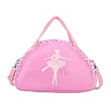 besbomig Bolsa de Ballet Danza Bolsa de Hombr de Nailon para Niña Bailarina Personalizada Bolsa de Deporte Gimnasio Viaje Escuela Bag con Encaje Bowknot, Rosa