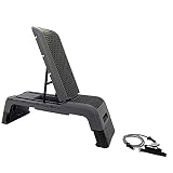 Deck Step. Step Banco de Entrenamiento 3 en 1, multifunción, con Altura Regulable, Respaldo Inclinado Ajustable con Bandas de Fitness