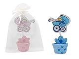 Lote de 25 Pinzas Portafotos de Madera Decorativas'Carrito Bebé' (a Elegir) con Bolsa de Tull. Recuerdos. Decoración. Regalos Originales. Detalles de Bodas, Comuniones, Bautizos, Cumpleaños.DC (AZUL)