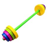VOSAREA Juego de mancuernas para niños, 80 cm de largo, de plástico, con 8 discos, juguete para interior y exterior, jardín, accesorios de deporte