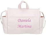danielstore- Bolso Talega Personalizado Bebe Carrito Gemelar bebe con nombres bordados. + Regalo de un pack con dos baberos (Talega rosa)
