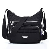 Estwell Bolso Bandolera Mujer Impermeable Bolso de Hombro Moda con Múltiples Bolsillos Casual Crossbody Bolso Bolsa de Cuerpo Cruzado para Escuela Viaje Uso Diario, Negro