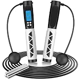 BiGosh Cuerda Saltar con Contador, 2 en 1 Comba de Saltar Fitness sin Cable Digital LCD Cuerda de Saltar Crossfit Ponderada Ajustable con Mango Antideslizante Cuerda Salto para Adultos Niños