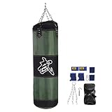 Saco de Boxeo de Boxeo vacío MMA Fight Karate Fitness Workout Punch Bolsa de Arena Bolsa de Patadas Boxeo de Entrenamiento Kit de Bolsa de Arena de Patada Colgante con Guantes y Cadenas(Verde 1m)