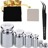 YANSHON Pesos de Calibración de Gramo Precisión Balance Escala Calibración de Peso Kit Cromado, Pesas de Calibrar Gromos para Escala Balanza Digital 1g 2g 5g 10g 20g 50g, con 1 pinza+1 bolsa+1 paño