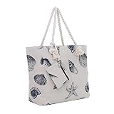 Bolsa de Playa Grande con Cremallera 58 x 38 x 18 cm diseño marítimo almeja Color Natural Shopper Bolsa de Hombro Estilo de yate (Yacht Style)