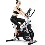 ISE Bicicleta Estática de Interior con Resistencia Ajustable, Peso de Inercia de 8KG con Sensor de Pulso / Pantalla LCD / Soporte, Sillín Ajustable, Silenciosa, SY-7020