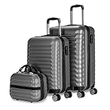 NEWTECK Juego Maletas y Neceser 3 pzs, Maleta Mediana y Pequeña 20'(53x33,5x22cm) + 24'(63x39,5x26,8cm), ABS, Rígidas, Resistentes y Duraderas, 4 Ruedas, Cómodas y Ligeras, Candado Combinación (Gris)