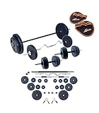 Riscko Juego de Pesas 30 kg con Barras y Mancuernas en Color Negro