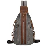 FANDARE Retro Bolsa de Pecho 3 en 1 Mochila Bolsos de Hombre Mochilas Lona Bolsos Cruzados Sling Crossbody Bag Honda Mochila para Viaje Trabajo Escuela Ciclismo Daypacks Gris Oscuro