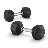 CapitalSports Hexbell 10 - Mancuernas 10kg Cada una, par de Pesas Cortas, Cabezal Hexagonal, núcleo de Hierro, Revestimiento Goma Resistente a Golpes, Mango Cromado para garantizar Agarre