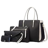 LUOWAN Bolsos de Mujer Bolso Bandolera Tote Bolso Señora Tote Grande De Hombro Bolsos PU Cuero Bolsos de mano 4pcs Set (Negro)