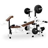 Klarfit Workout Hero 3000 - Banco de musculación multifunción, Entrenamiento con Cargas guiadas, Banco de Pesas, Press de banca, Remo, Curler piernas, Carga máxima 280 kg, Acero, Blanco floral