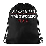 QUZtww Taekwondo Text And Fighters Mochila con cordón Bolsas Mochila deportiva ajustable Saco Senderismo Bolsas