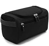 Neceser Hombre Viaje, Bolsa de Aseo Impermeable Gran Capacidad para Colgar, con Malla y Compartimiento con Cremallera, Artículos de Aseo Juego para Hombres, Mujeres, Deporte,Negro