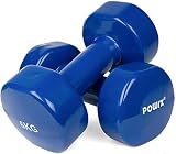POWRX - Mancuernas Vinilo 12 kg Set (2 x 6 kg) + PDF Workout (BLU)