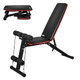 UKing Banco de Pesas Plegable Ajustable, Banco de Fitness Multifunción, Respaldo Ajustable en 6 Posiciones, Cuerda Elástica, Juego de Banco de Pesas Para Entrenamiento de Cuerpo Entero