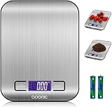 ADORIC Báscula Digital para Cocina de Acero Inoxidable, Balanza de Alimentos Multifuncional, Peso de Cocina, Color Plata (Baterías Incluidas) (Plateado)