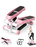 Stepper, Mini Fitness Stepper, máquina Paso a Paso aeróbica 2 en 1 con Bandas de Entrenamiento y Pantalla, Twister Stepper para ejercitar glúteos, Brazos, piernas, Cintura y Caderas, Carga 150 kg