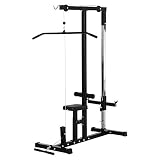 HOMCOM Máquina de Musculación Estación de Entrenamiento con Polea y Asiento Regulable para Gimnasio Hogar Oficina 103x120x180cm Negro
