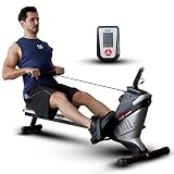 ISE Máquina de remo plegable para el hogar - Sistema magnético - 8 niveles de resistencia - Guía de desplazamiento de aluminio - Ahorra espacio - Ideal para fitness, entrenamiento - Color plata