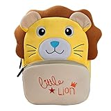 BAIGIO Mochila Infantil Kindergarten,Pequeñas Mochilas Bolsas Escolares de Dibujos Animados Animales para Niñas Primaria 3D Suave Mochila de Felpa Bebe Guarderia Preescolar para 2-4 Años (León)
