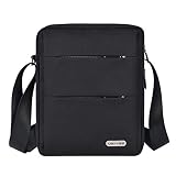 UBAYEE Bolso Hombre Bandolera de Lona con Multibolsillos (Compatible con 11 Pulgadas Tablet iPad Mini, 27 cm), Bolsillo de Bloqueo RFID, Medio, Negro
