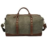 EverVanz Bolsa de Viaje Lona, Gran tamaño Bolso del Fin de Semana con Decoración De Cuero, Vintage Bolsas de Deporte para Actividades al Aire Libre, Gran Capacidad Bolso para Overnight