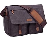 VASCHY Bolso Hombre Bandolera,Maletín Hombre para Portátil 14 Pulgadas Bolso Mensajero Lona Encera Bolsa Bandolera Ordenador Impermeable con Bandolera Acolchada (Gris Oscuro-14 Pulgadas)