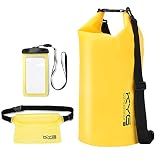 KYG Bolsa Estanca 20L Impermeable Seca Set de Bolsa Waterproof con Funda Táctil de Móvil y Bolsa Cintura para Playa y Deportes al Aire Rafting Kayak