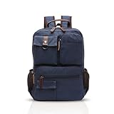 FANDARE Retro Hombres Mochila Business Multi-Bolsillo Rucksack Commuter Estudiante Outdoor Viaje Daypack Transpirable Lienzo Azul