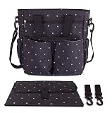 Bolso para carrito de bebé negro. Bolso cambiador para cochecito. Incluye cambiador a juego, ganchos universales y correa acolchada para el hombro. Tamaño mediano ideal para el día a día.