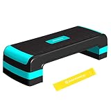 SONGMICS Plataforma step con banda de resistencia, 78 x 31 cm, Step fitness aeróbic, Altura ajustable (10/15/20 cm), Tabla de ejercicio, para fitness en casa y en oficina, Negro y Azul STE784Q01