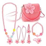 Hifot Joyas para niños Niñas Bolso de Peluche Collar Pulsera Anillo Pinzas de Cabello Conjunto, Favores del Partido de la joyería del Traje Regalo para Vestir Juego de imaginación