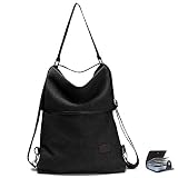 URAQT Mochila de Lona, Bolsos de Mujer, Bolso Mochila Mujer， Mujer Lona Microfibra Multifuncional Casual Bolso de Cuero de Gran Capacidad Bolsas de Hombro Mochila, Negro