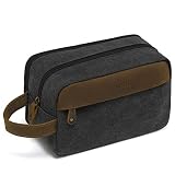 VASCHY Neceser Hombre,Bolsa de Aseo Mujer Neceseres para Maquillaje Cuero Lona Bolsa de Cosméticos Impermeable Bolsa de Lavado con Múltiples Bolsillos Gris