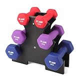Oflamn Báscula de pesas de neopreno para gimnasio, casa, fitness, para mujeres, juego perfecto para ejercicios de brazo, mano, discos de pesas de 12 kg con soporte Dumbbell