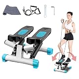Sinbide 2-en-1 Mini Stepper con Cintas Step Máquina para Ejercicios Entrenamiento en Hogar up-Down Left-Right Escaladora Piernas con Cuerdas de Resistencia con Pantalla Multifuncional (Azul Blanco)
