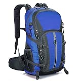 Mornyray Mochila Senderismo 40L, Mochila de Montaña Impermeable Mujer Hombre, Mochila de Viaje Trekking Acampada Caminar con Cubierta Lluvia (Azul)