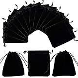 PandaHall Elite 50 Pcs Rectángulo Bolsas de Terciopelo, Bolsas de Cordón, Bolsas de Regalo, Negro, 12x10cm