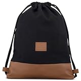 Mochila de Cuerda Negro/Marrón - JOHNNY URBAN Bolsa de Cuerdas para Hombre Mujer Niños y Adolescentes - Mochilas Cordón de Gimnasio - Bolsa Deporte de Algodón y Cuero Vegano