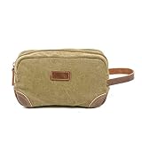 Neceser de lona de piel vintage, bolsa de aseo retro para mujeres y hombres, verde, large,