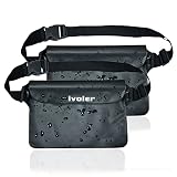 ivoler [2 Unidades Riñonera Impermeable Universal con Correa de Cintura, Bolsa Estanca para Playa, Floating, Rafting, Kayak, Senderismo, Pesca, Escalada, Camping, etc. (Negro)